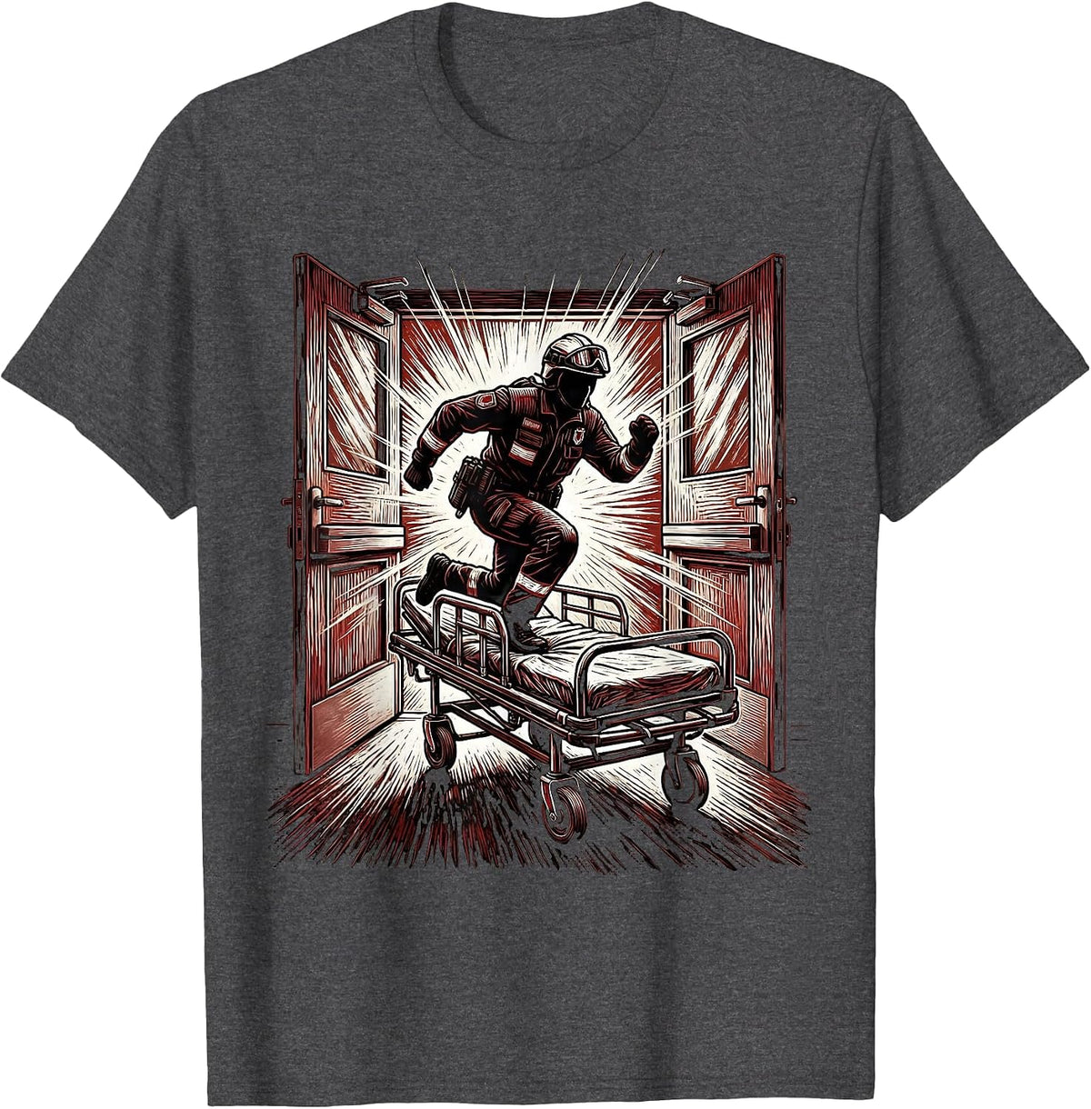 Emergency Department Paramedic Gurney Graphic T-Shirt - Dark Heather Grey