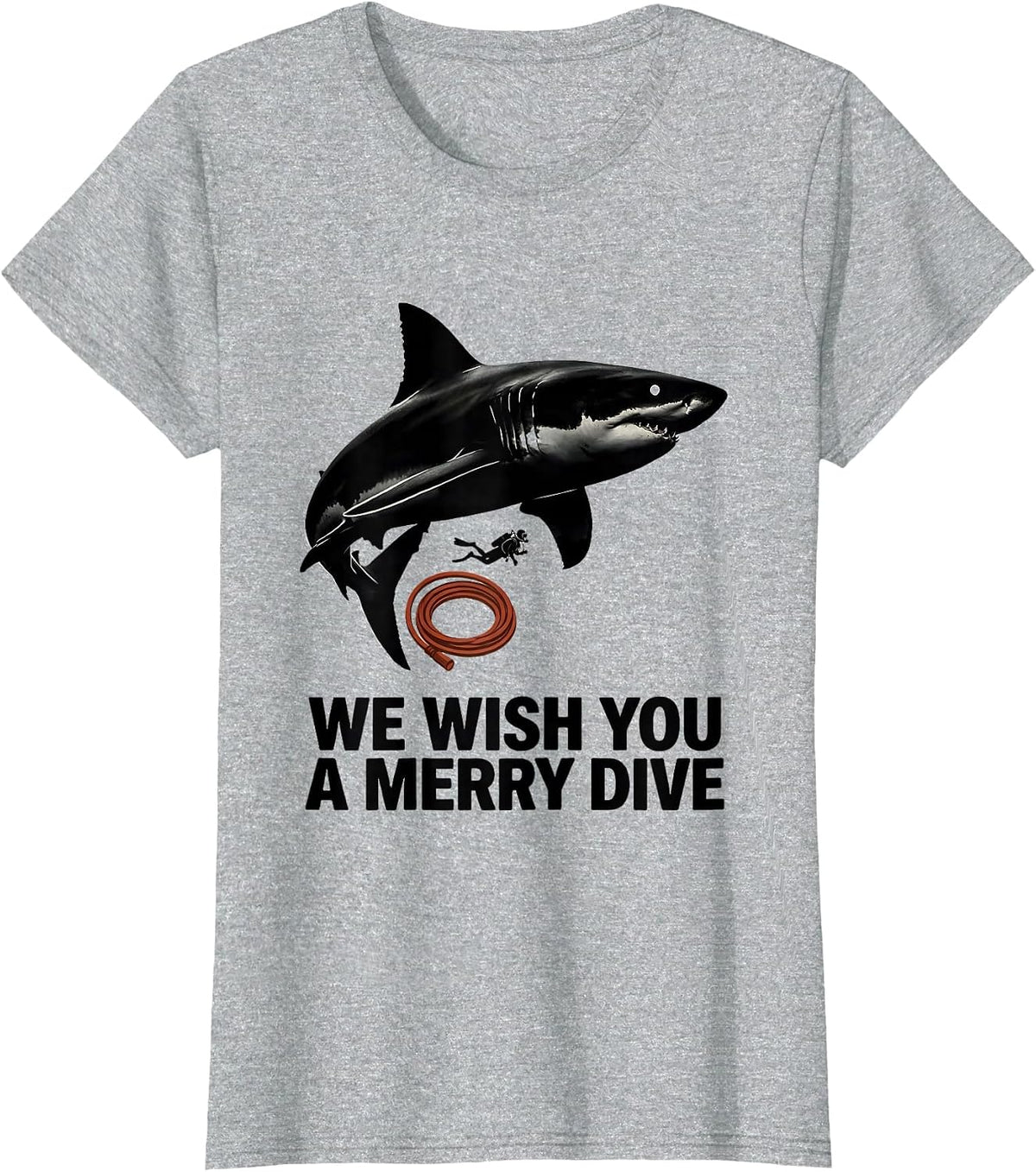 We Wish You A Merry Dive Funny Shark Scuba Diver Gift T-Shirt - Heather Grey