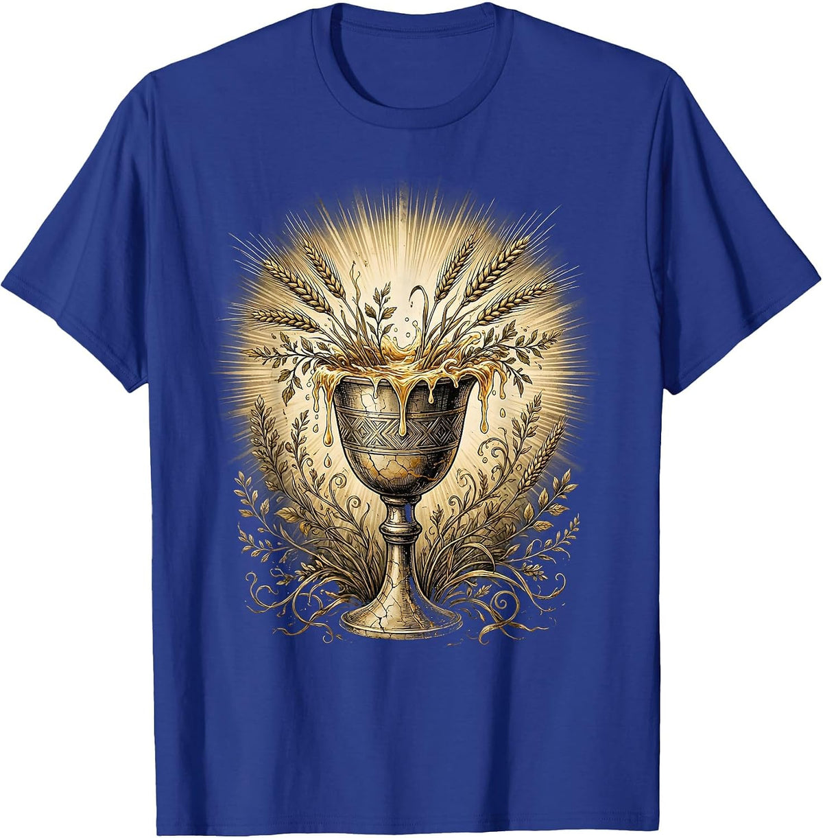 Overflowing Chalice Christian Faith Graphic T-Shirt - Royal Blue