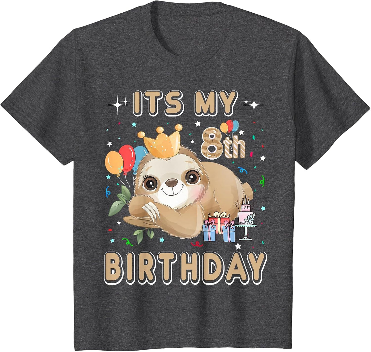 Its My 8th Birthday for Girls Sloth Birthday Costumes Outfit T-Shirt - Dark Heather Grey