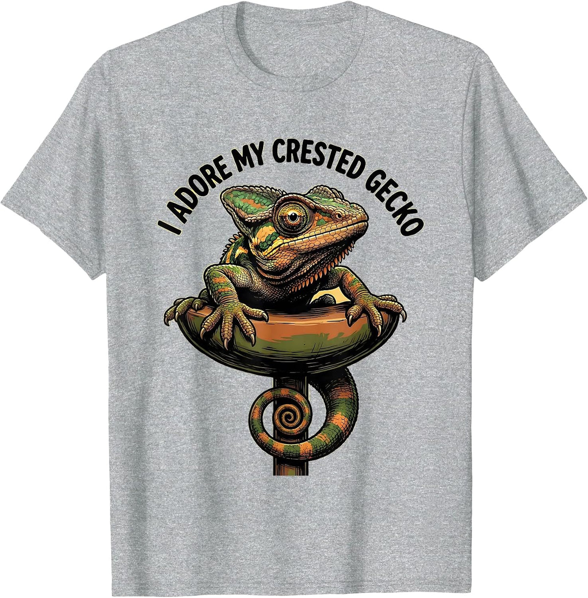 Men's I Adore My Crested Gecko Cute Cartoon Reptile Lover Novelty T-Shirt - Heather Grey