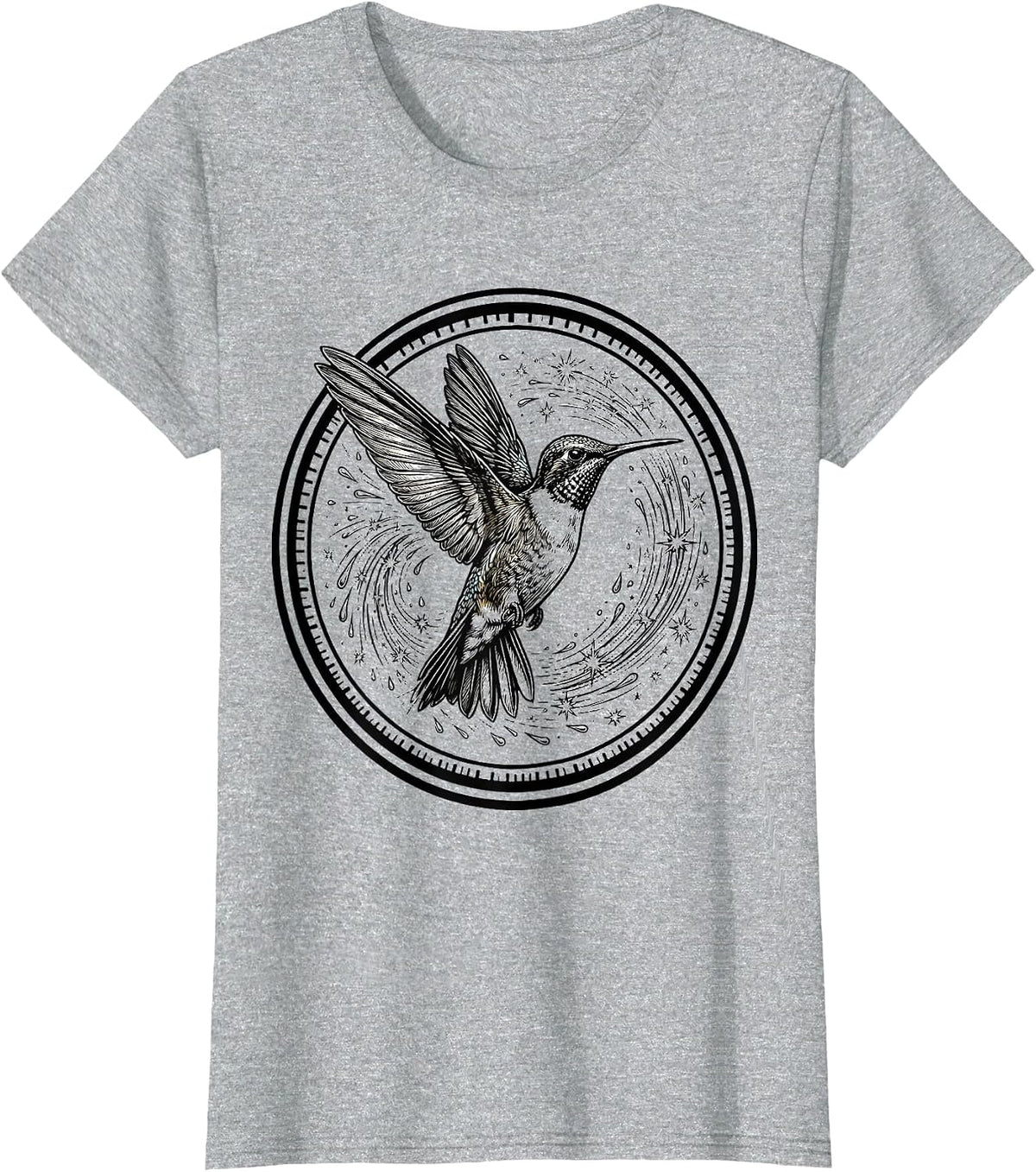 ADHD Hummingbird Swirling Sparks Illustration T-Shirt - Heather Grey