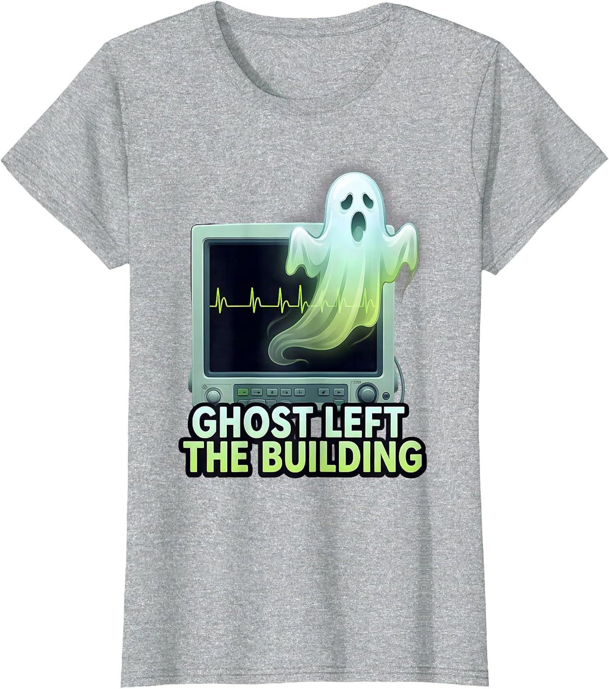 Women's Ghost Left the Building Halloween Nurse Design T-Shirt - Heather Grey