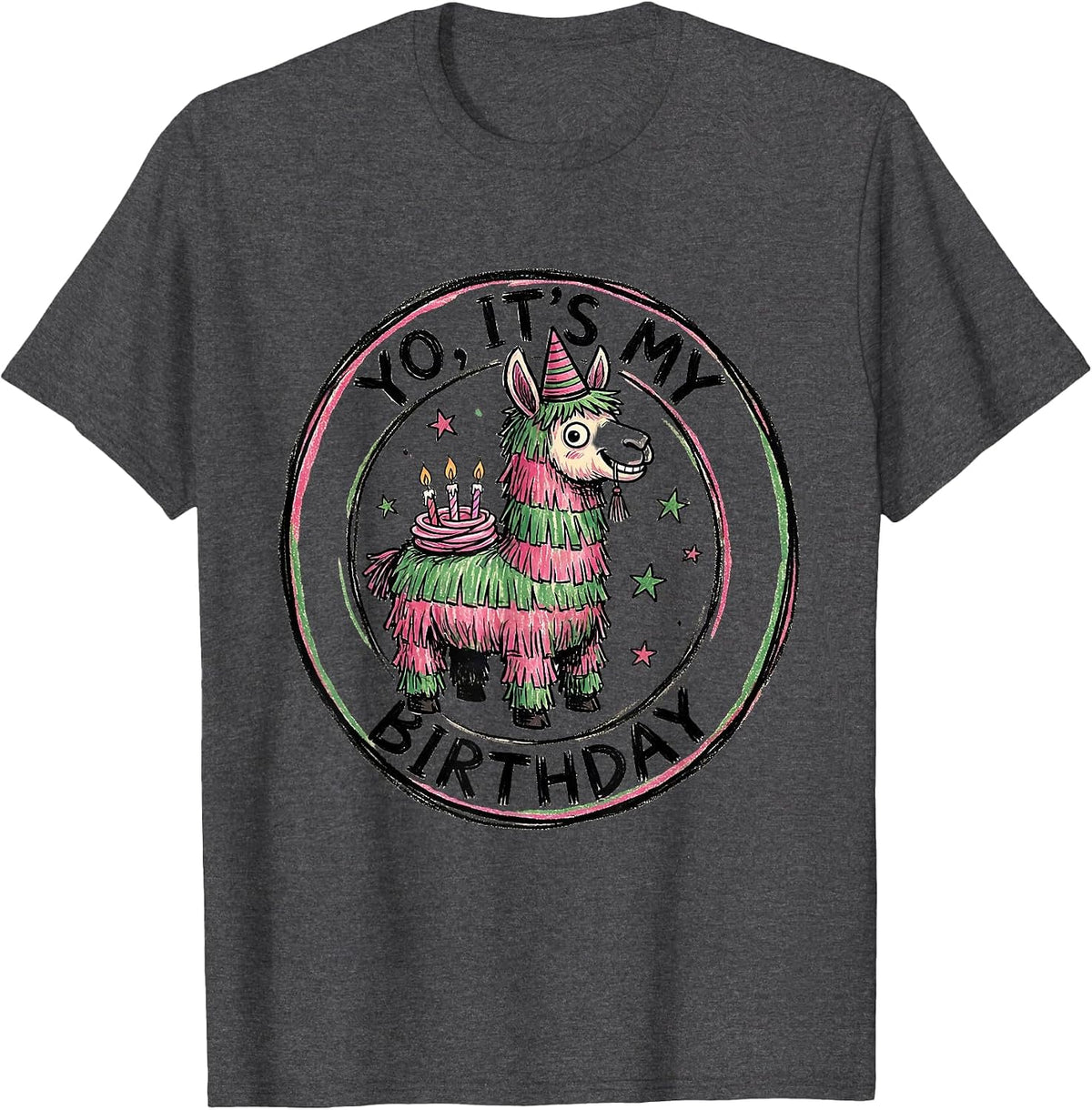 YO, IT'S MY BIRTHDAY Funny Llama Piñata Gamer Bday Boy Party T-Shirt - Dark Heather Grey