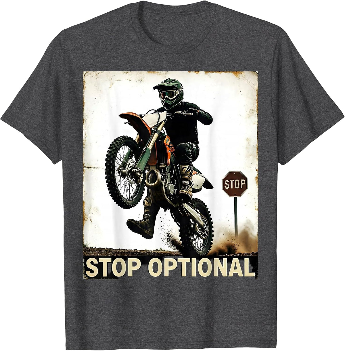 Vintage Motocross Rider Dirt Bike Crash Humor T-Shirt - Dark Heather Grey