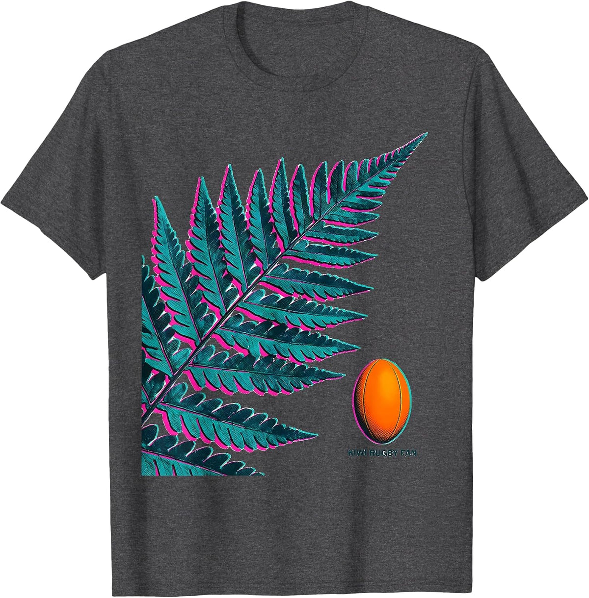 Men's Kiwi Rugby Fan Risograph New Zealand Rugby Test Supporter T-Shirt - Dark Heather Grey