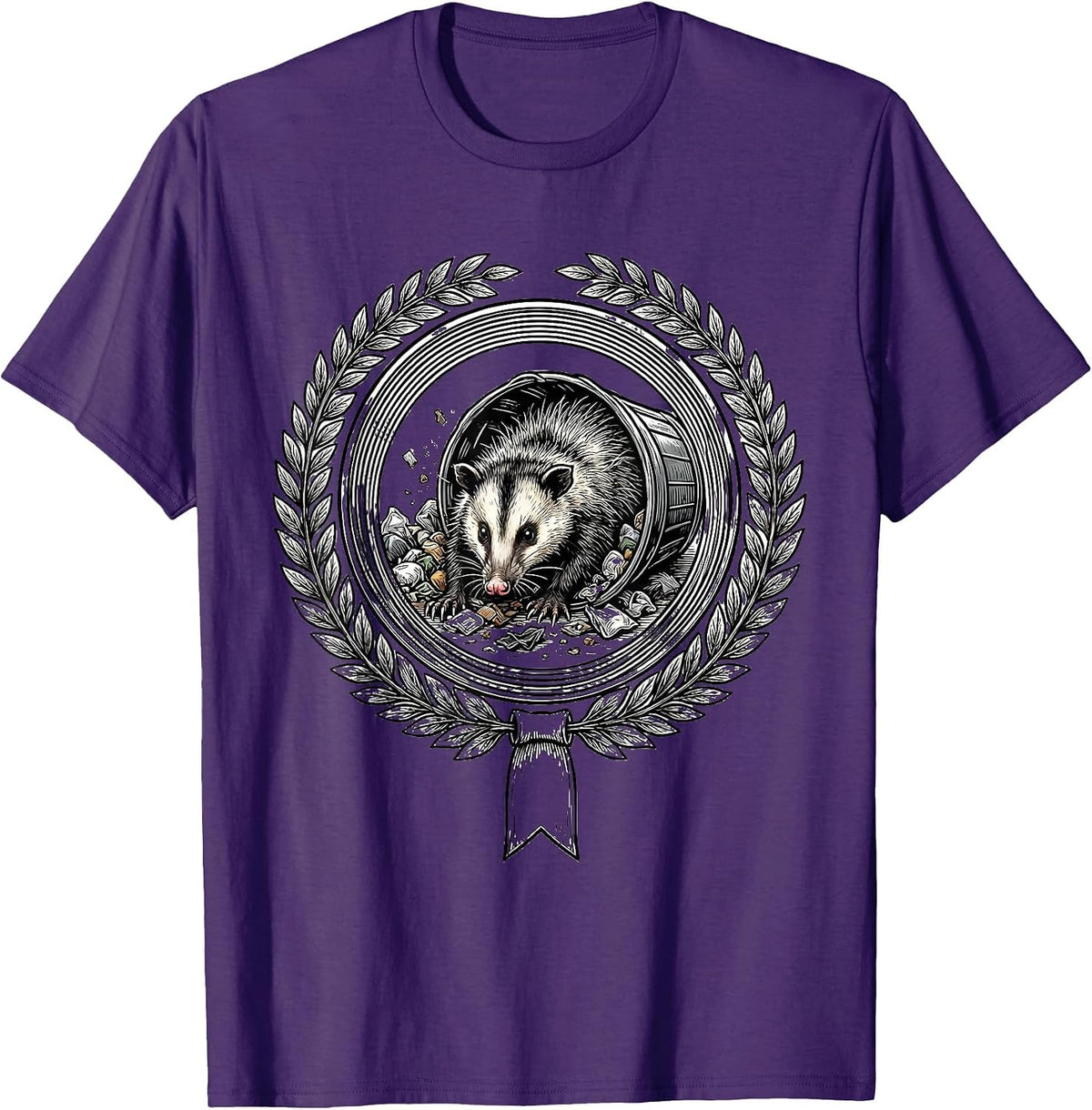Men's Scruffy Opossum Trash Rummage Funny Animal Humor T-Shirt - Purple