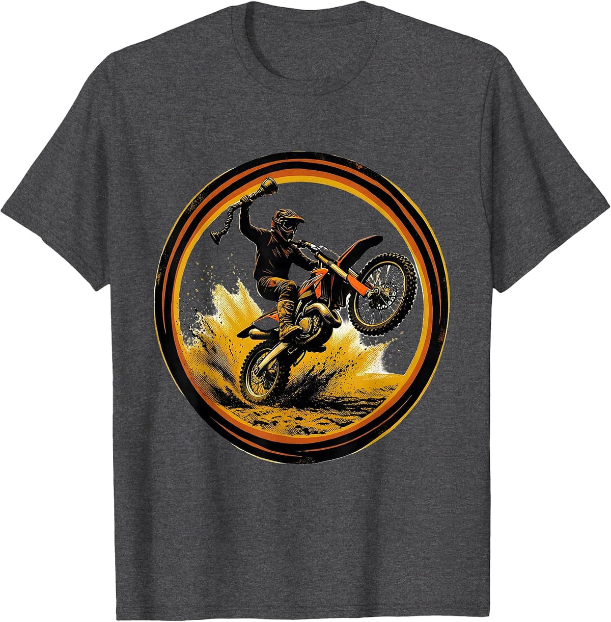 Men's Dirt Bike Rider Badge Screenprint Poster Humor T-Shirt - Dark Heather Grey