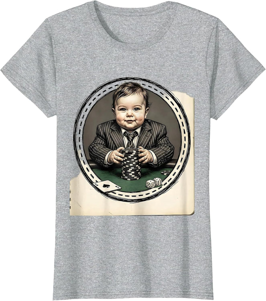 Baby High Roller Casino Funny Graphic Tee T-Shirt - Heather Grey