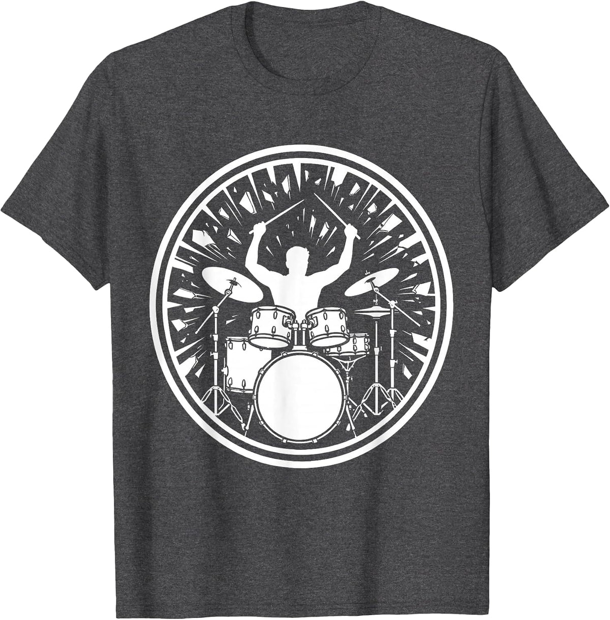 Exploding Drum Kit Band Graphic Tee T-Shirt - Dark Heather Grey