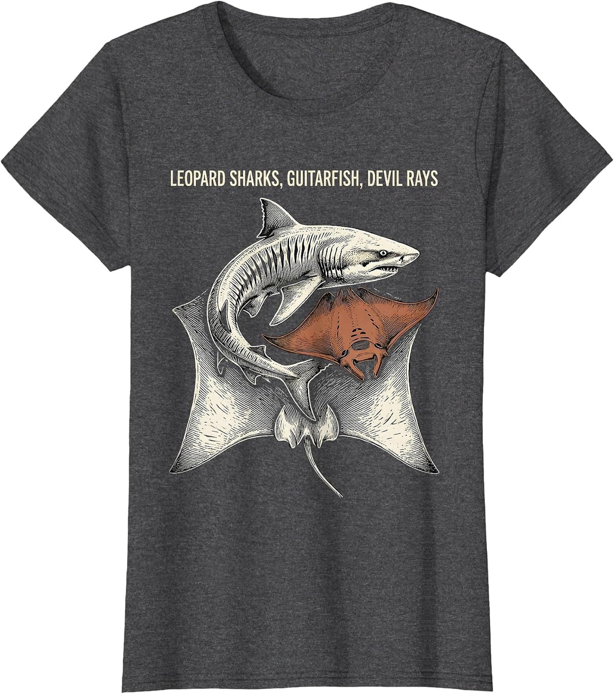 Women's Leopard Sharks, Guitarfish, Devil Rays Funny Shark Lover T-Shirt - Dark Heather Grey