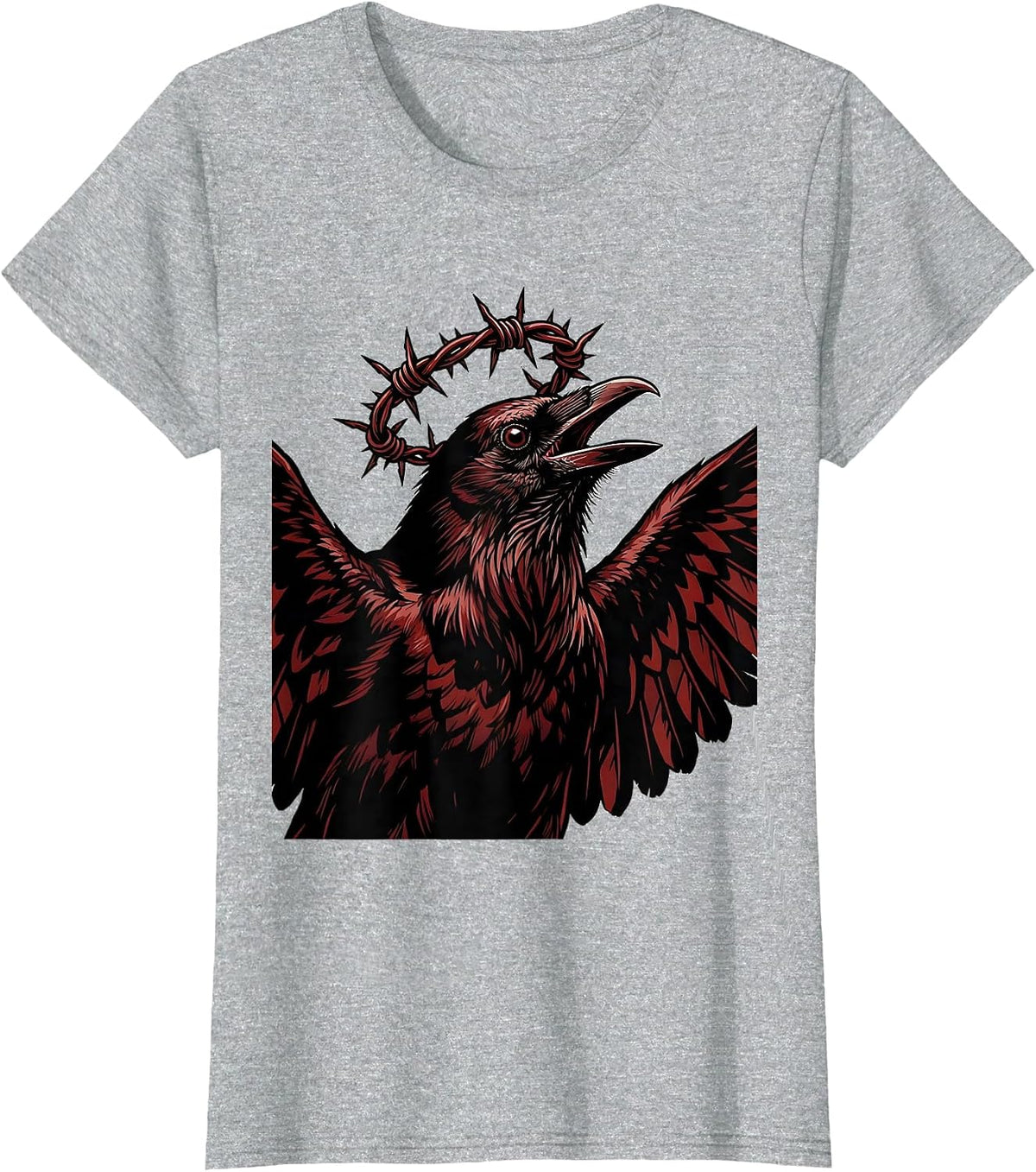Crow With Barbed Wire Crown Dark Art T-Shirt - Heather Grey