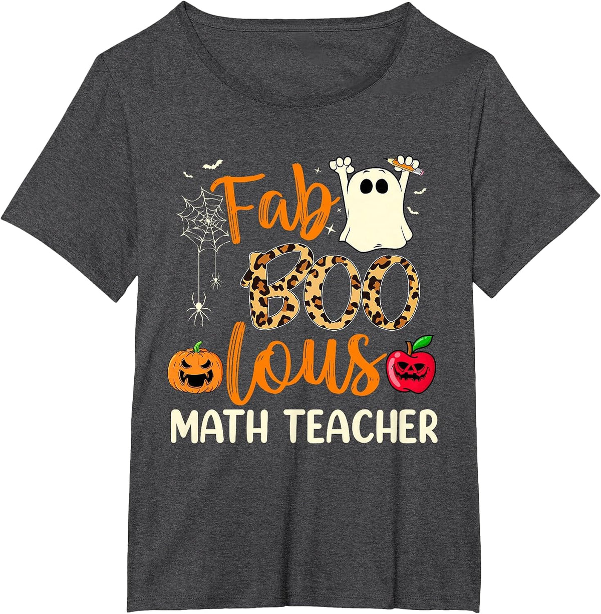 Fab Boo Lous Math Teacher Leopard Spooky Halloween Costume T-Shirt - Dark Heather Grey