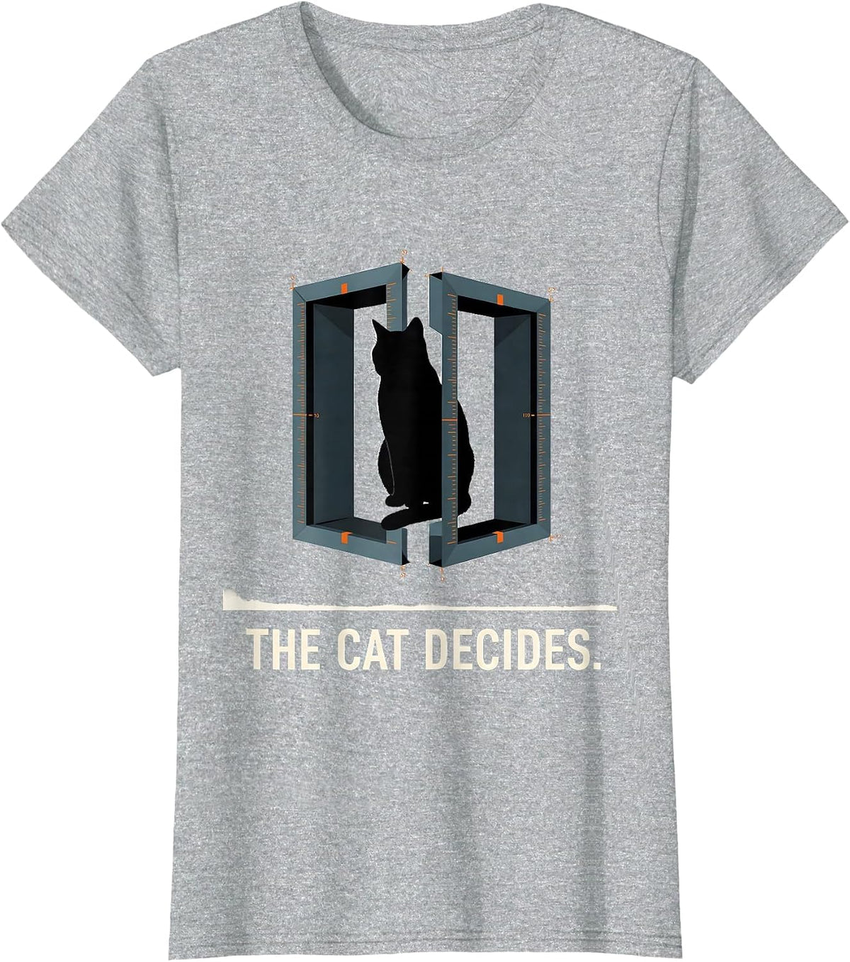 The Cat Decides Editorial Conceptual Quantum Physics Humor T-Shirt - Heather Grey