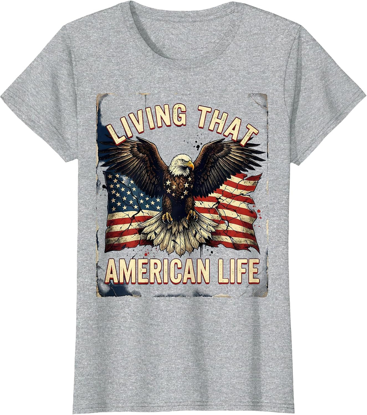 Boys Living That American Life Flag Design T-Shirt - Heather Grey