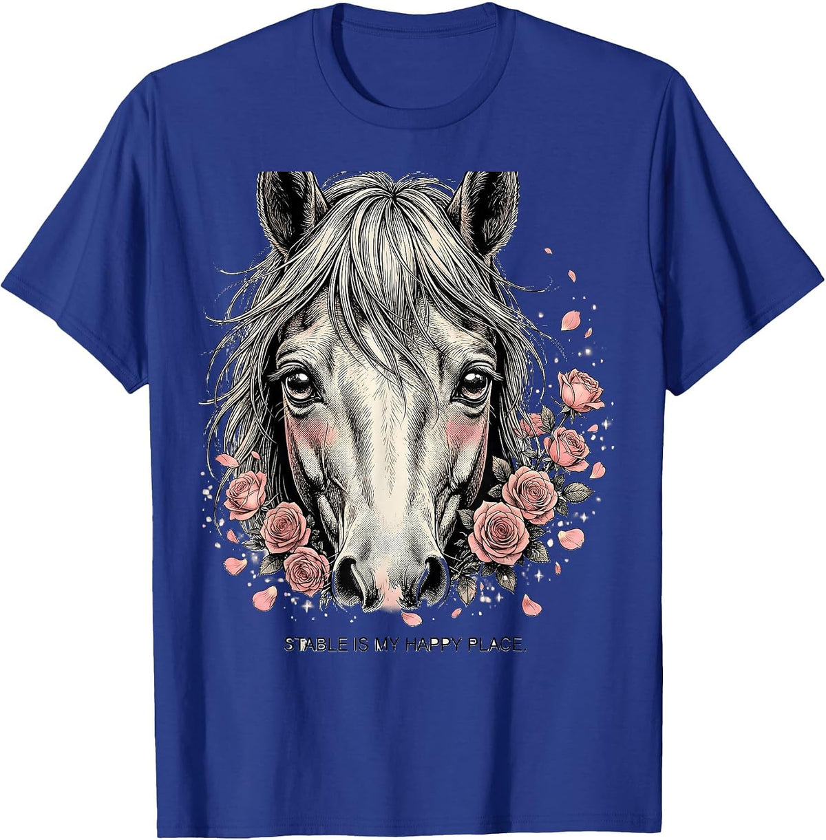 Men's Stable Is My Happy Place Horse Lover Design T-Shirt - Royal Blue
