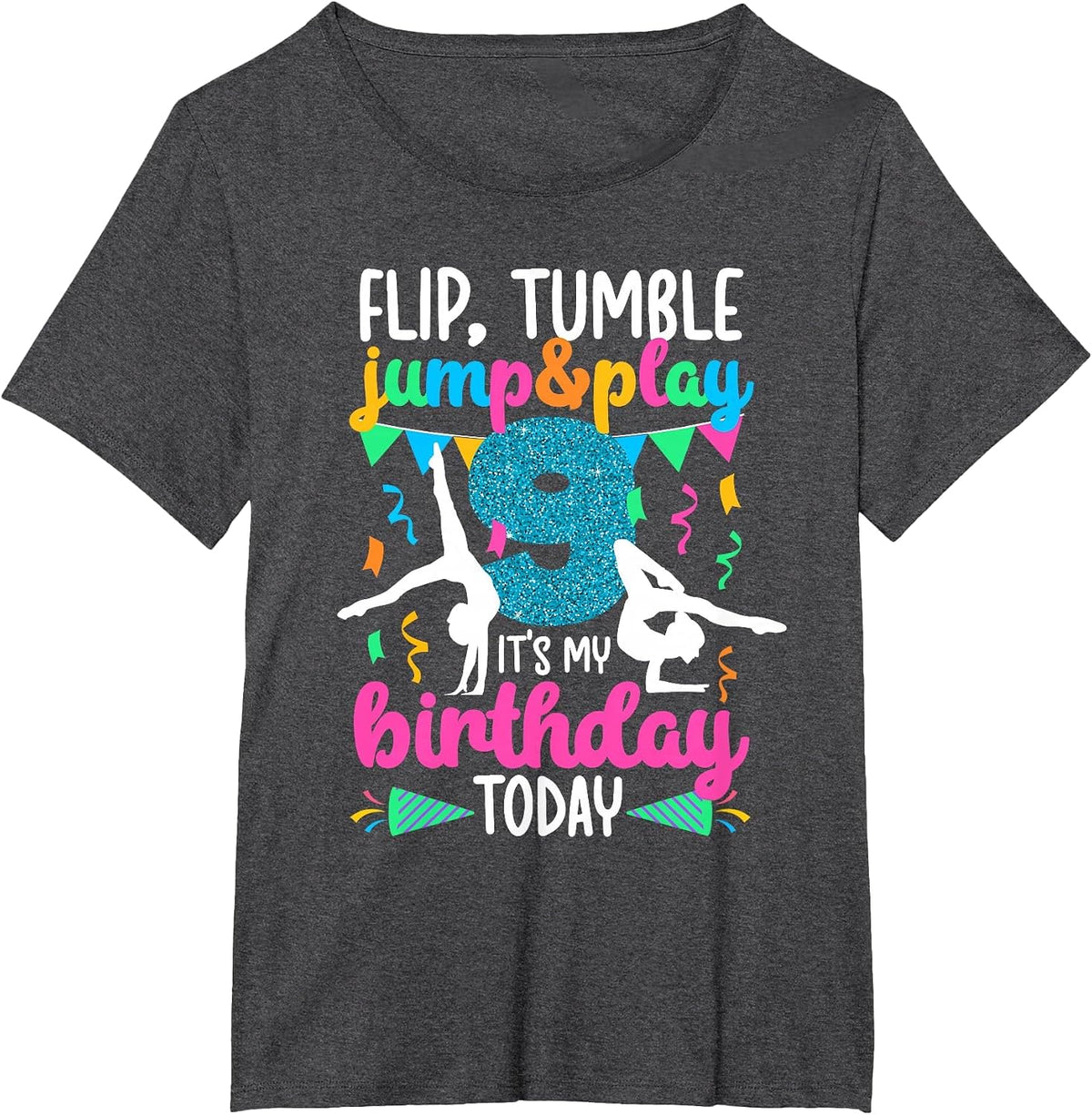9th Birthday Gymnastics Girl Nine Year Old Gymnast T-Shirt - Dark Heather Grey