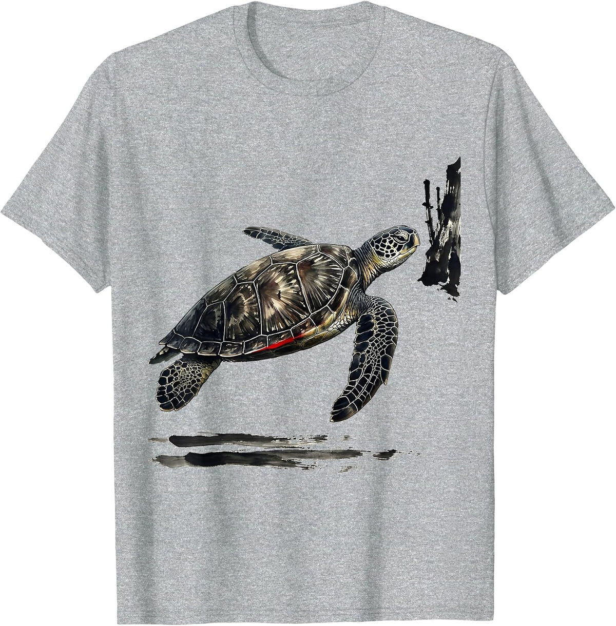 Men's Sea Turtle Ink Brush Nature Lover Gift T-Shirt - Heather Grey
