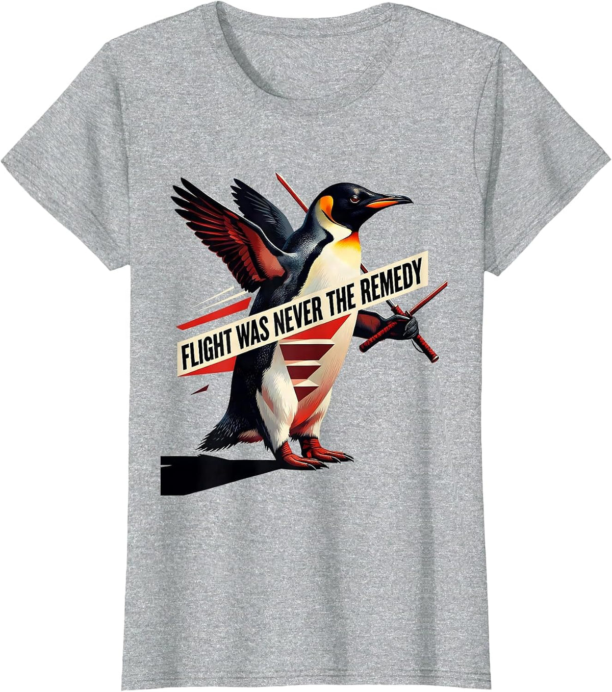Women's Flight Was Never The Remedy Funny Penguin Martial Arts T-Shirt - Heather Grey
