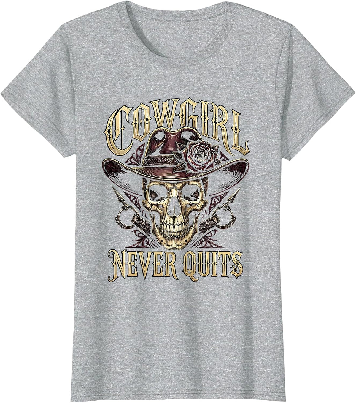 Cowgirl Never Quits Western Spirit Design T-Shirt - Heather Grey