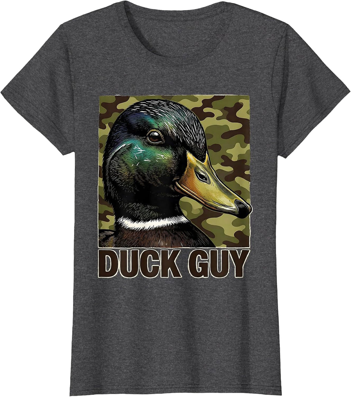 Women's Duck Guy Linocut Funny Youth Hunting Camo Dad Gift T-Shirt - Dark Heather Grey