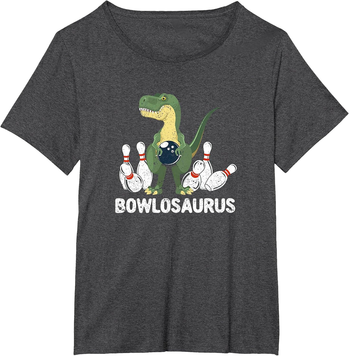 Funny Bowling Dinosaur Bowler Dino Bowl T-Rex Bowlosaurus T-Shirt - Dark Heather Grey