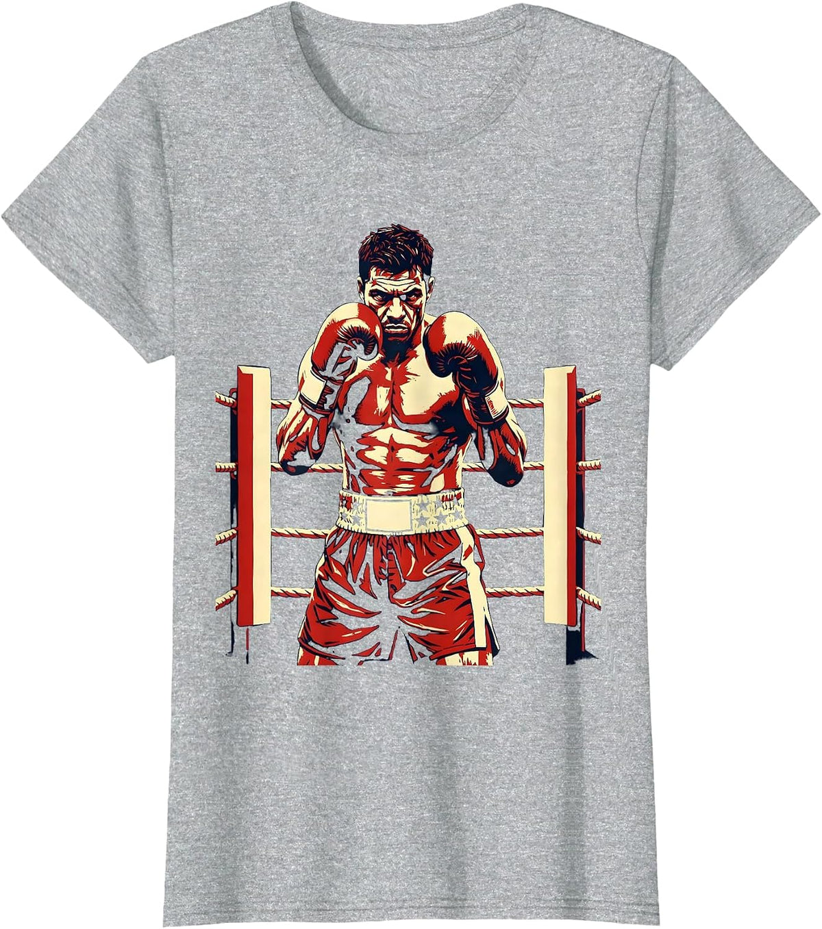 USA Boxer Raised Fists Boxing Ring Graphic T-Shirt - Heather Grey
