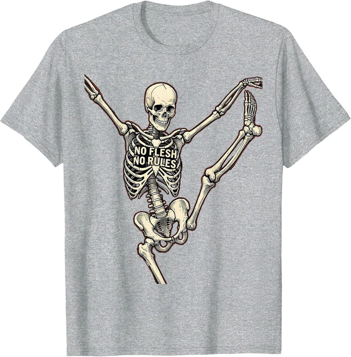 Men's Dancing Skeleton No Flesh No Rules Graphic Design T-Shirt - Heather Grey