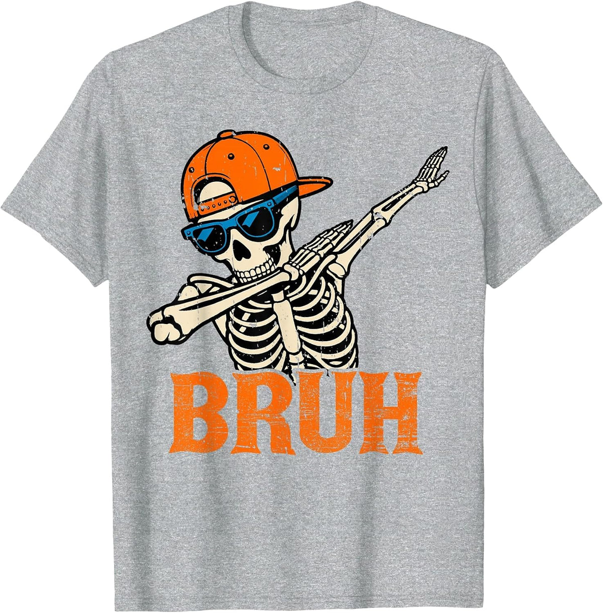 Bruh Spooky Dabbing Skeleton Halloween Custome for Boys Men T-Shirt - Heather Grey