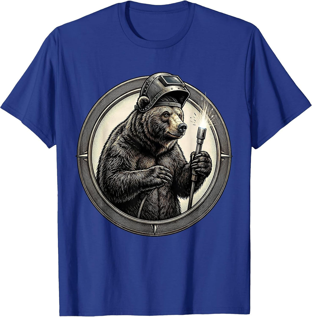 Bear Welder Graphic Tee Welding Helmet Torch Art T-Shirt - Royal Blue