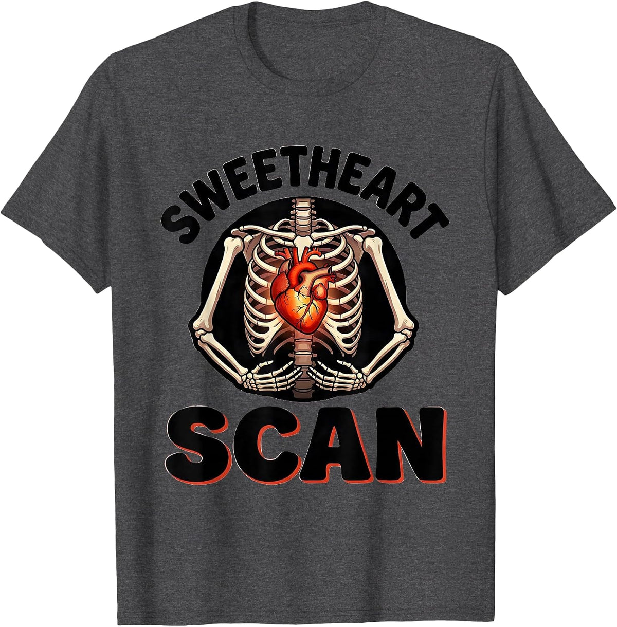 Sweetheart Scan Funny Radiology Tech Valentine Skeleton T-Shirt - Dark Heather Grey