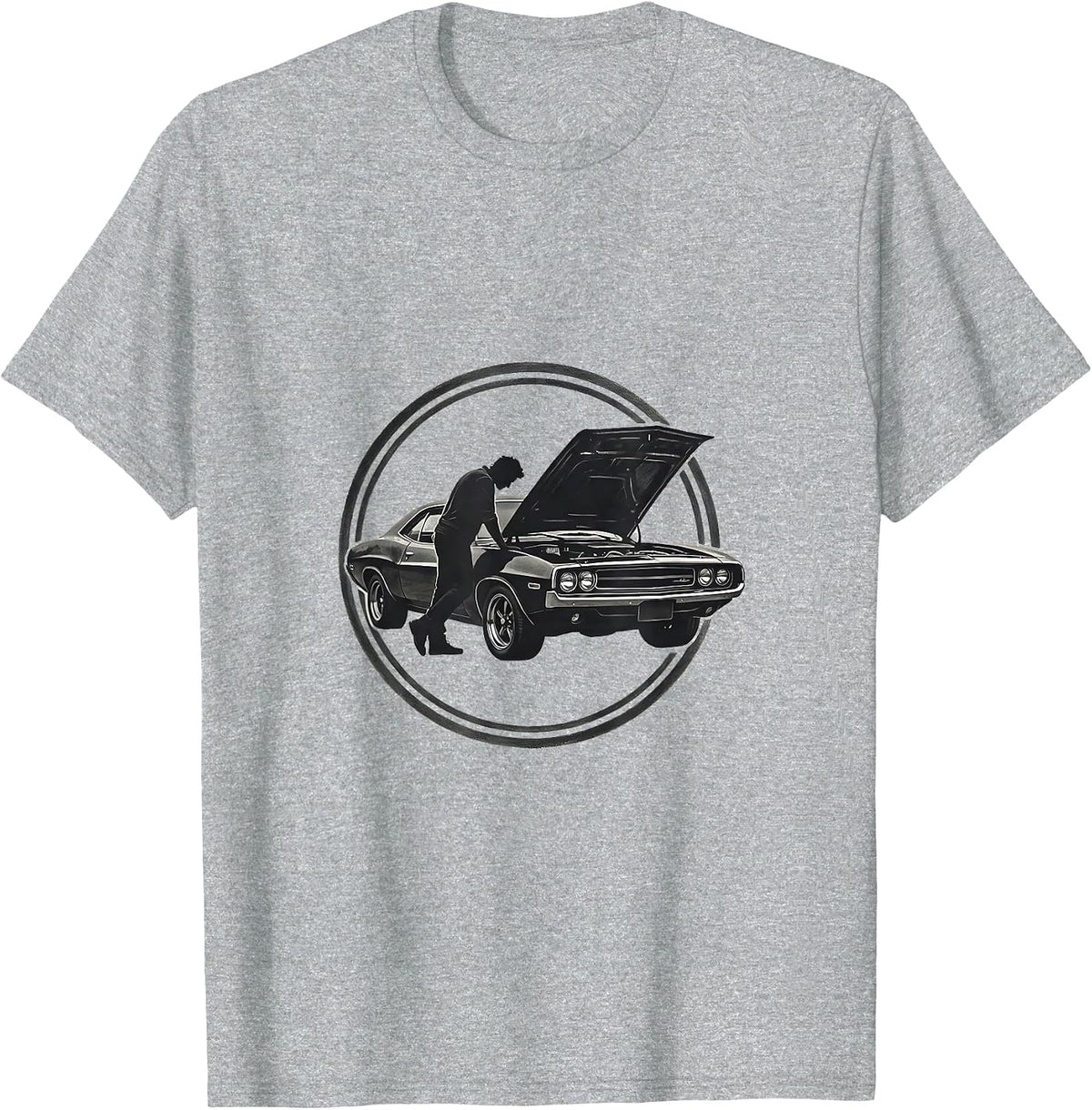 Men's Classic Car Garage Mechanic Dad Illustration T-Shirt - Heather Grey