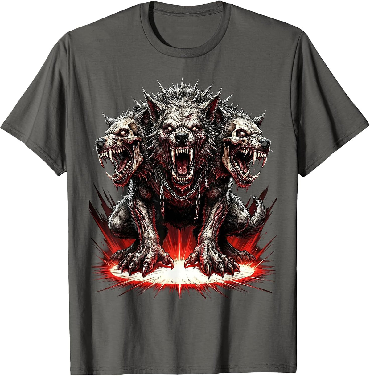 Three-Headed Dog Stage Spotlight Metal Graphic T-Shirt - Asphalt Grey