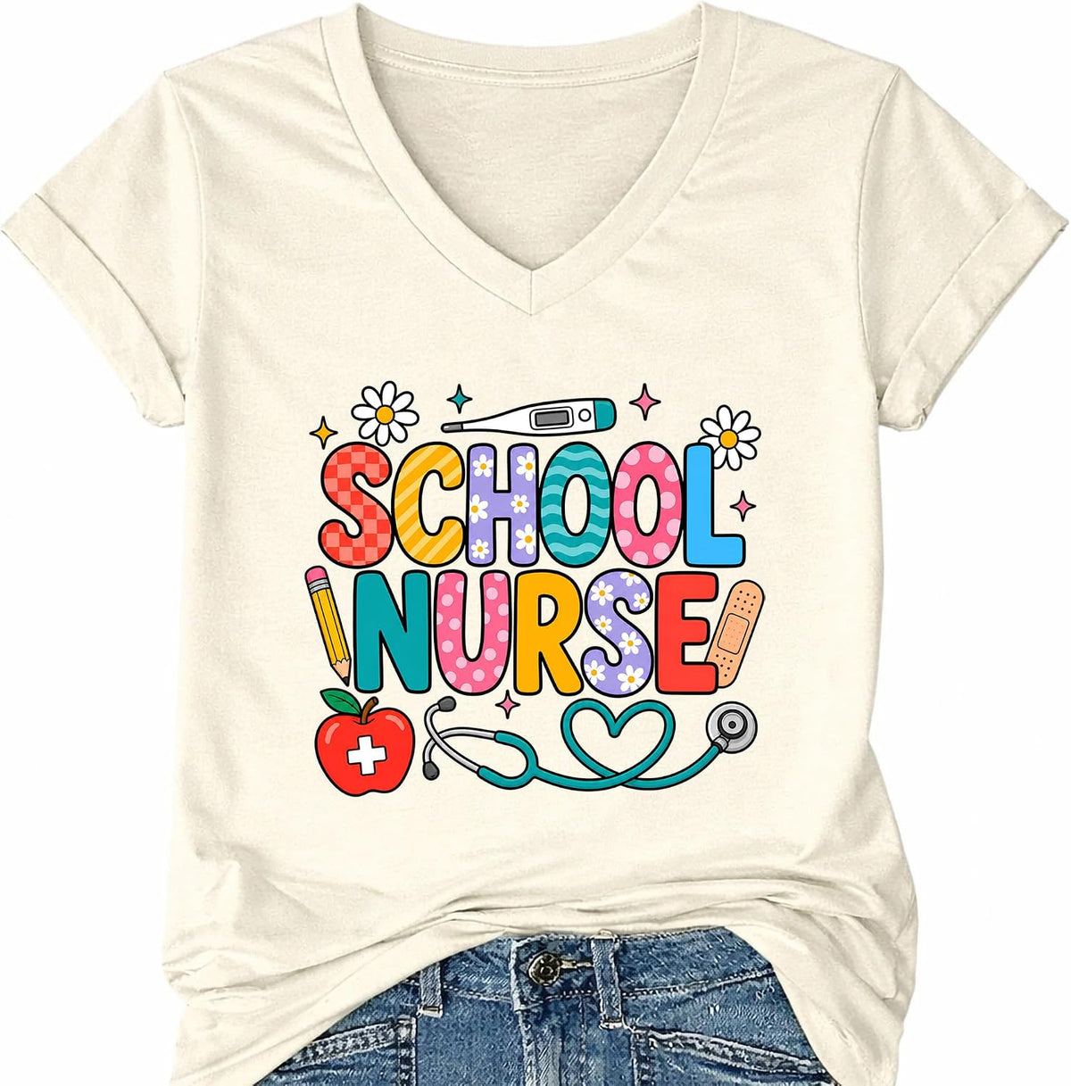 Nurse Shirt School Nurse Tshirt Back to School Shirt Nursing Life T-Shirts - Creamy Yellow V-neck