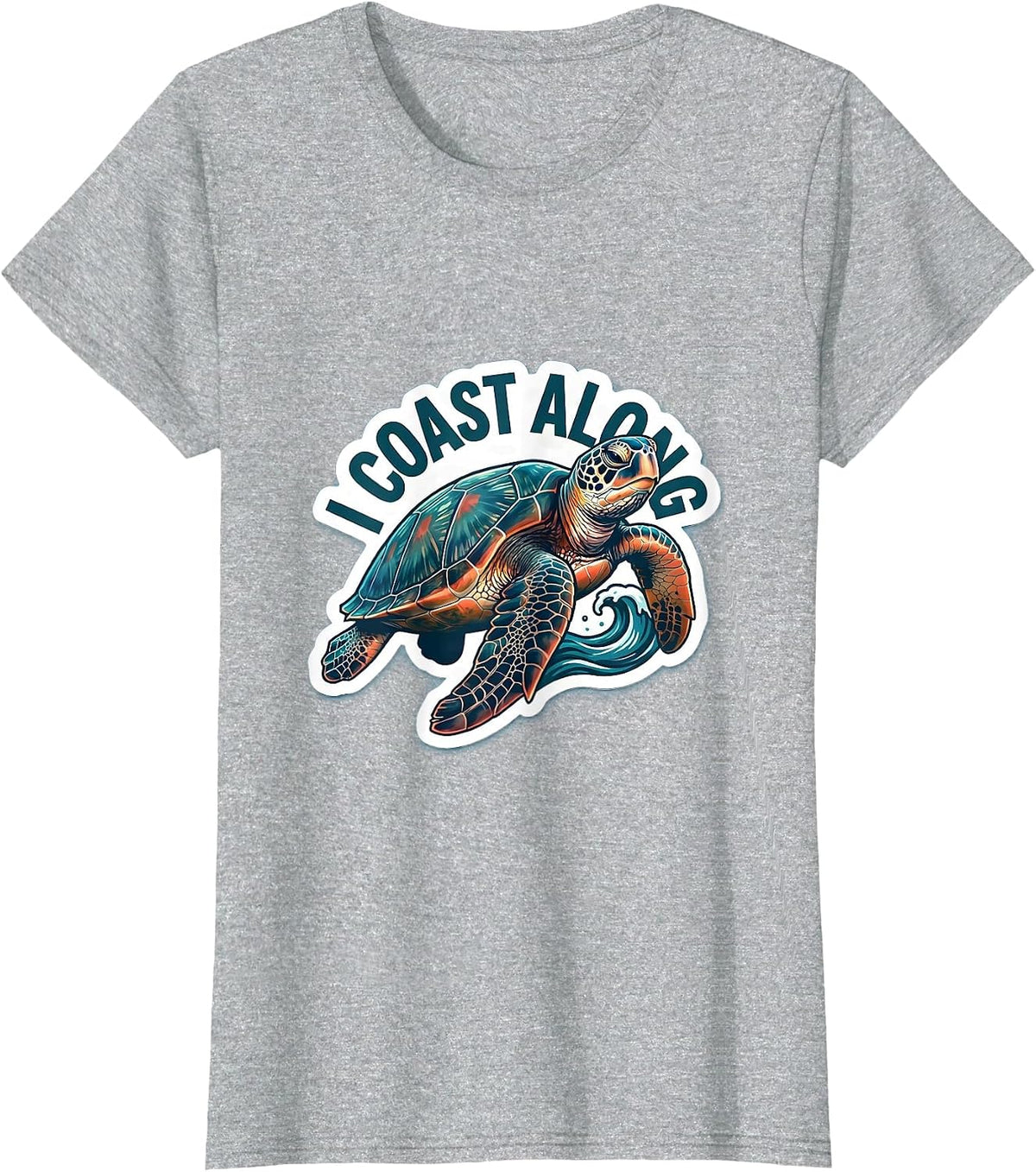 I Coast Along Sticker Style Sea Turtle Tropical Vacation T-Shirt - Heather Grey