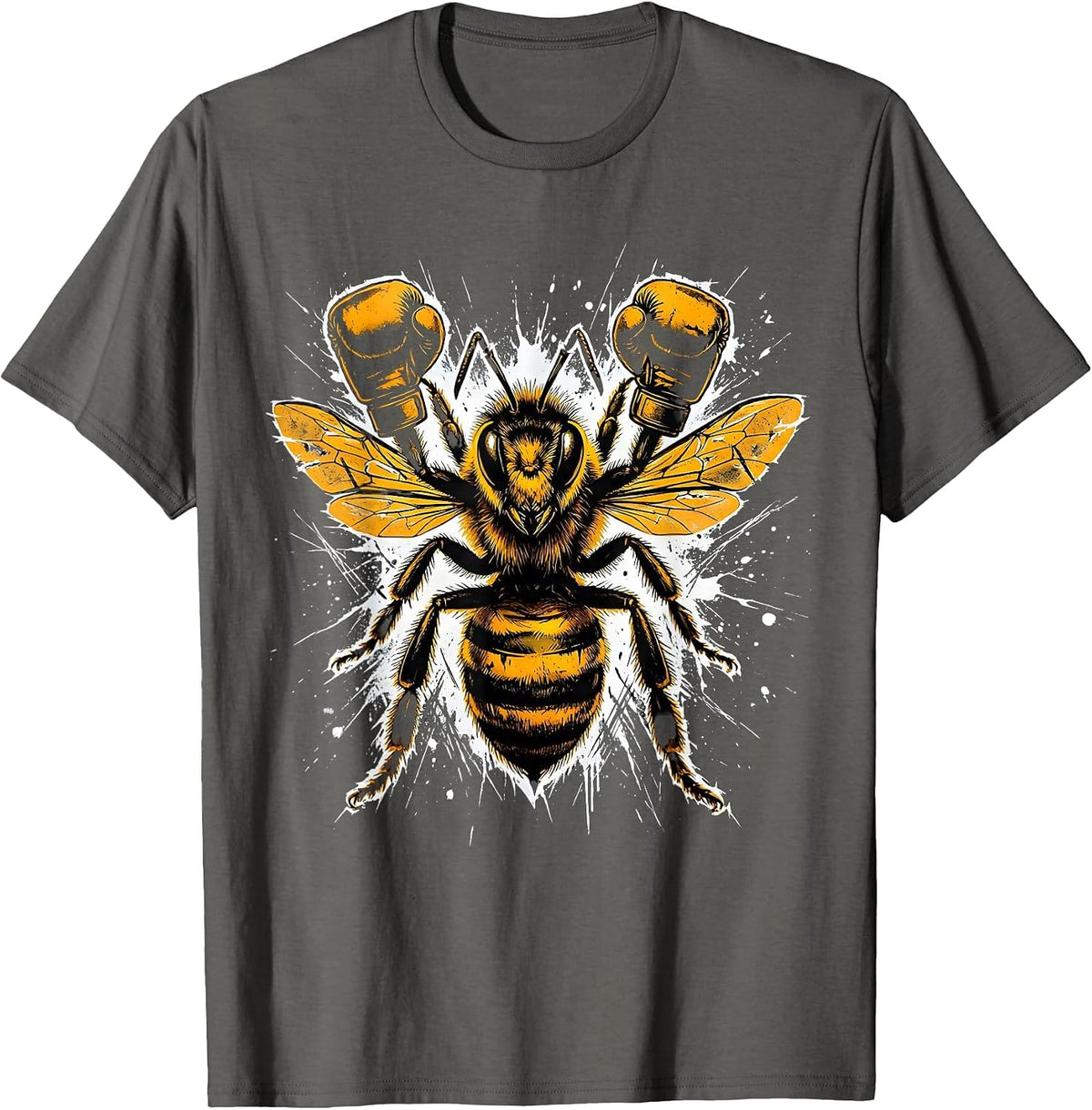Honey Bee Boxing Gloves Funny Fighter Graphic T-Shirt - Asphalt Grey