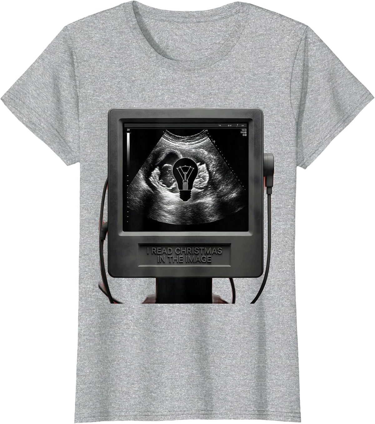I Read Christmas In The Image Funny Sonographer Ultrasound T-Shirt - Heather Grey