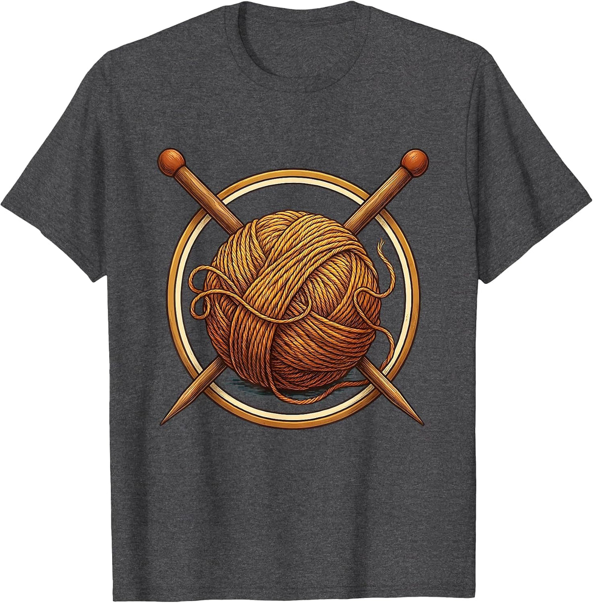 Crochet Yarn Ball Knitting Needles Graphic Tee T-Shirt - Dark Heather Grey