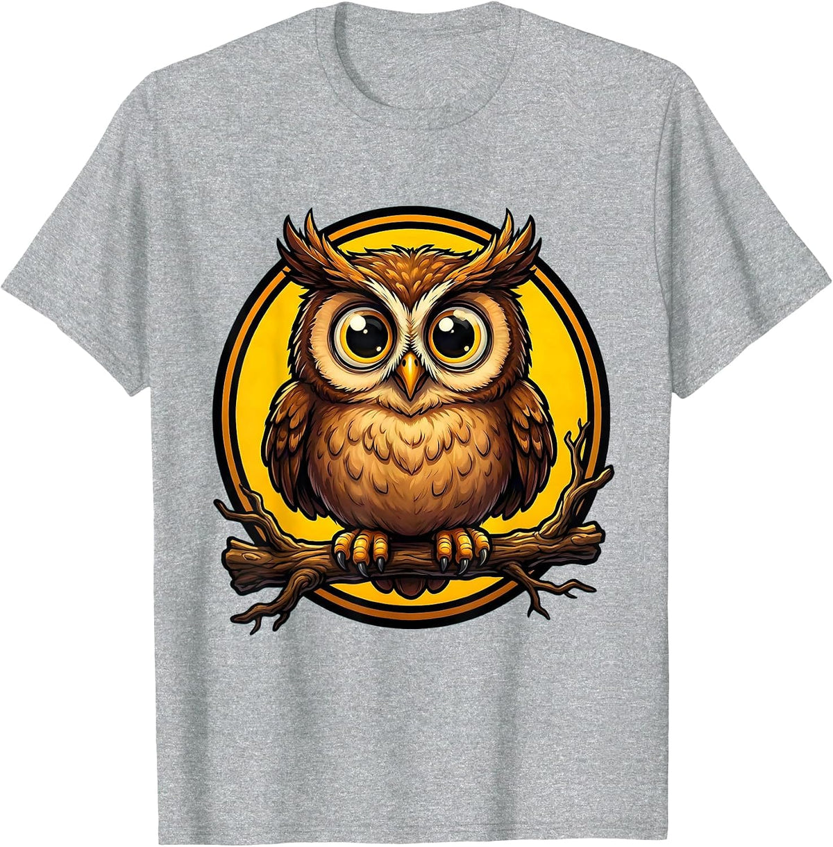 Men's Owl Perched on Branch Wide Eyes Animal Print T-Shirt - Heather Grey