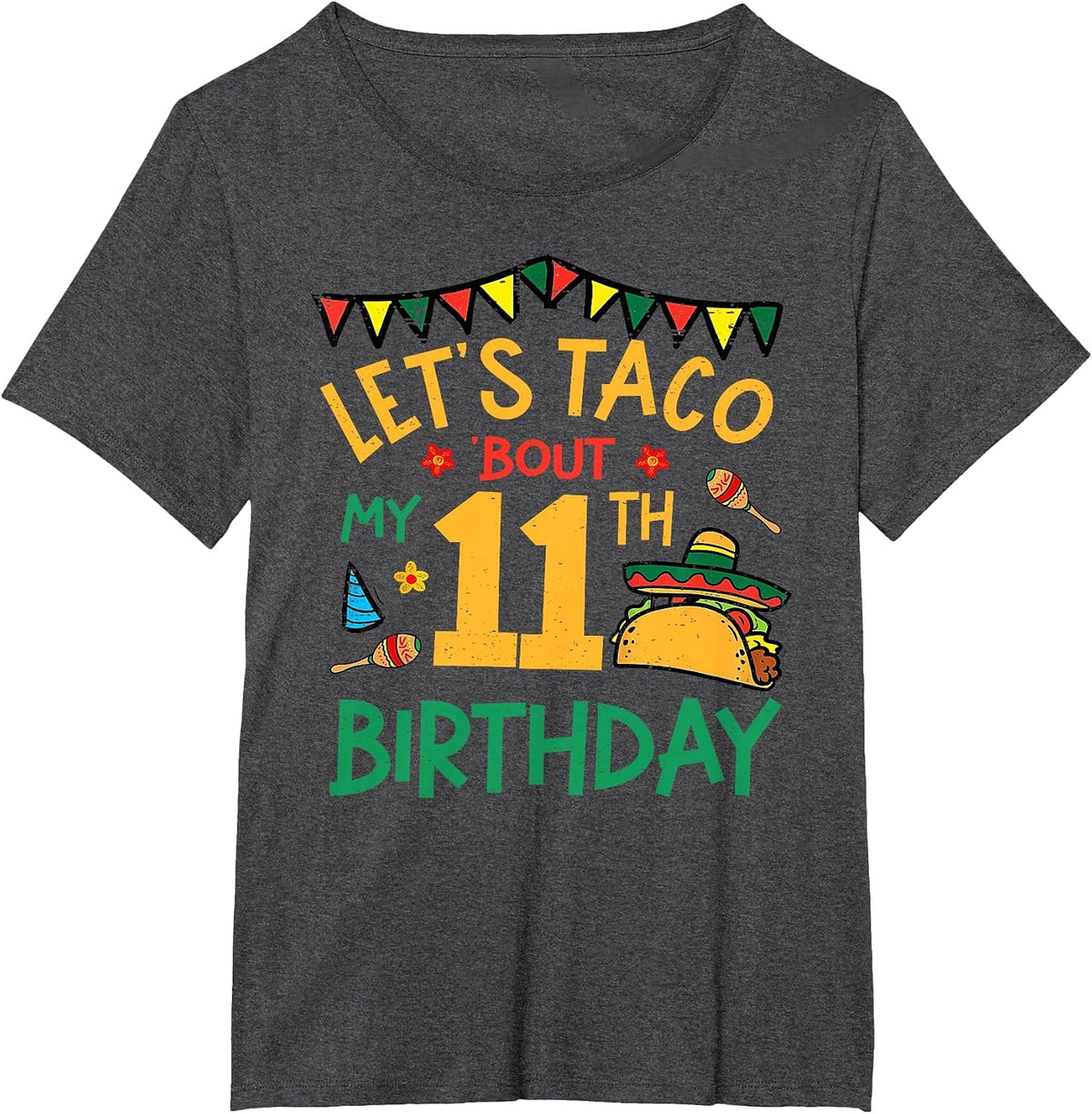 Let's Taco Bout My 11th Birthday Funny Mexican Party Kids T-Shirt - Dark Heather Grey