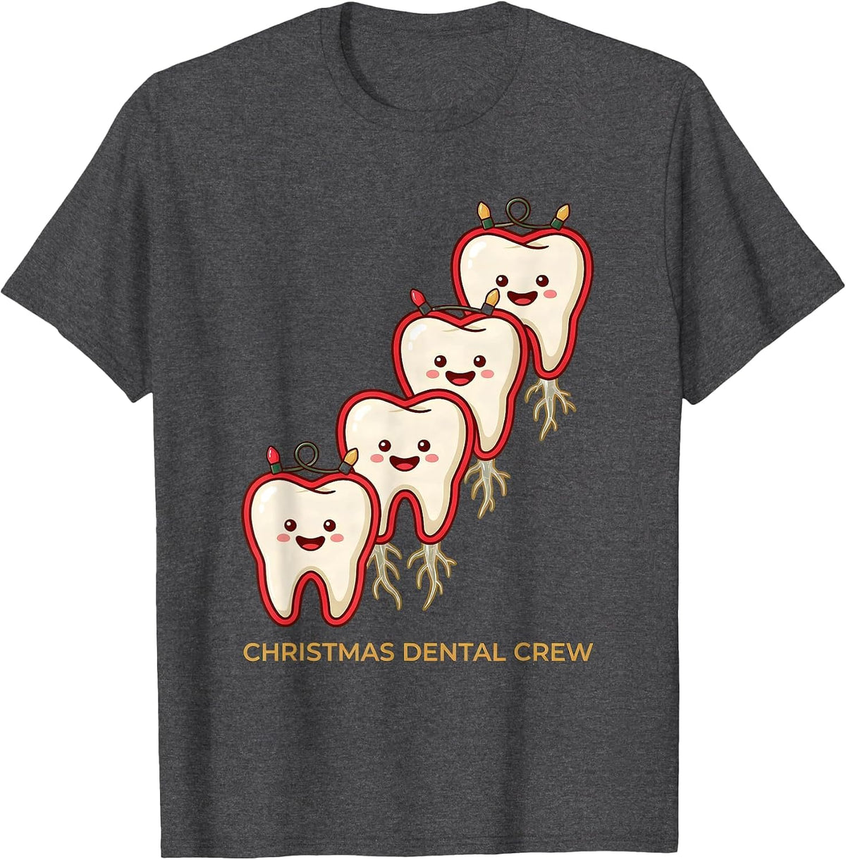 Christmas Dental Crew Funny Dentist Dental Team Christmas T-Shirt - Dark Heather Grey