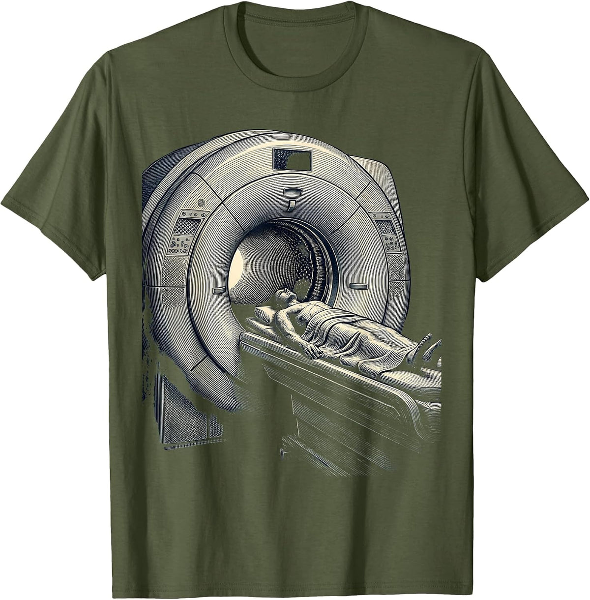 Men's MRI Machine Radiology Illustration Graphic Design T-Shirt - Olive Green