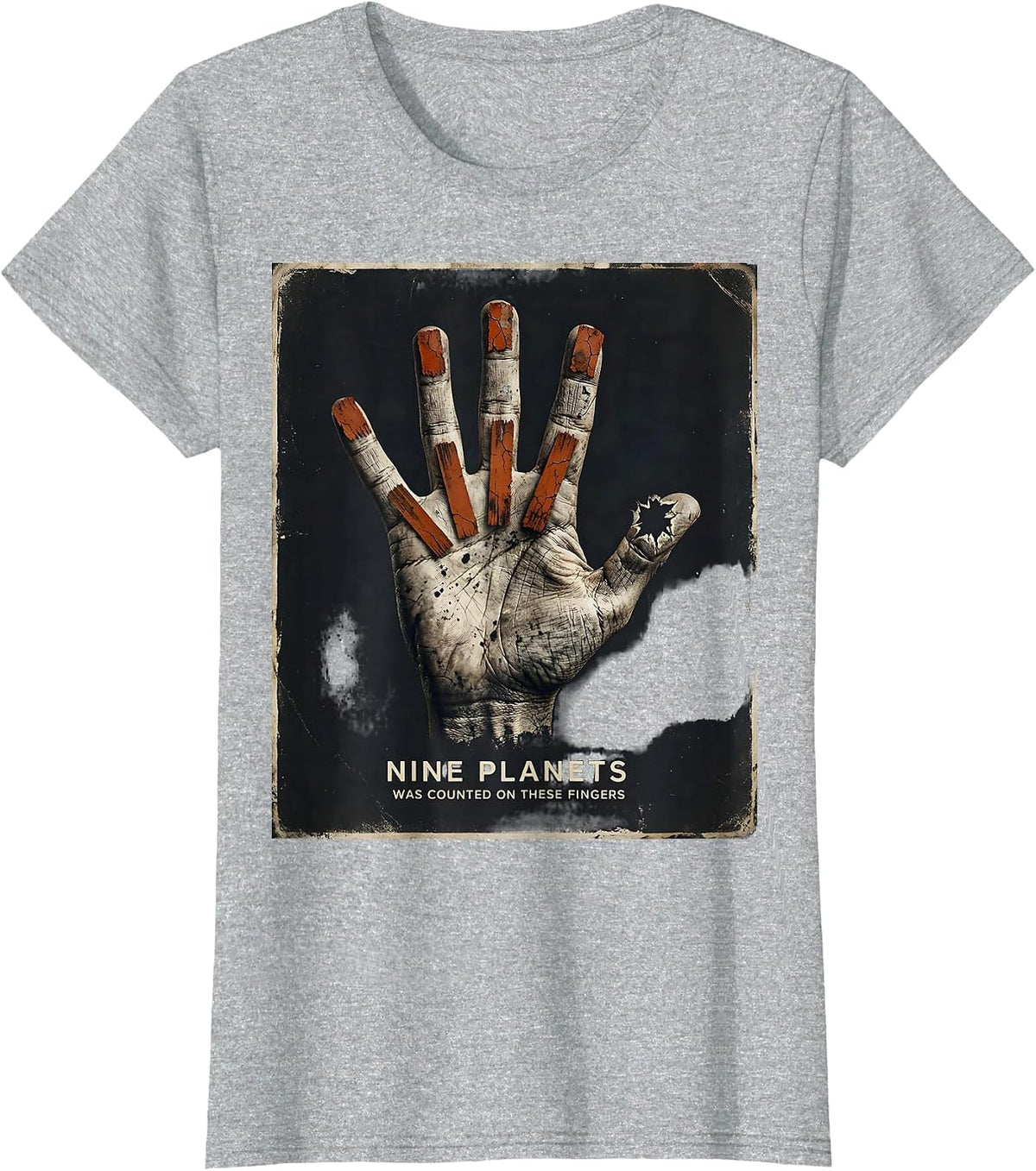 Nine Planets Was Counted On These Fingers Retro Astronomy T-Shirt - Heather Grey
