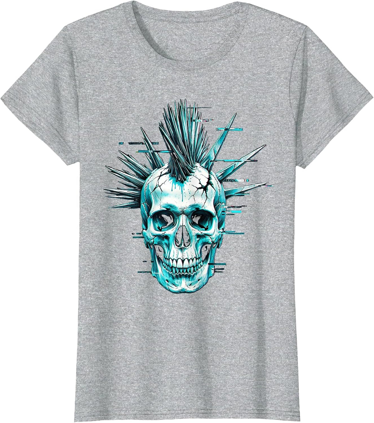 Punk Skull Liberty Spikes Mohawk Graphic T-Shirt - Heather Grey
