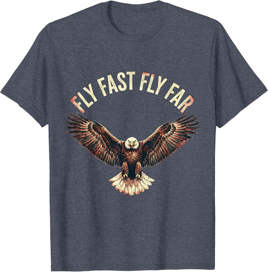 Godspeed Fly Fast Fly Far Aviation Design T-Shirt - Heather Blue