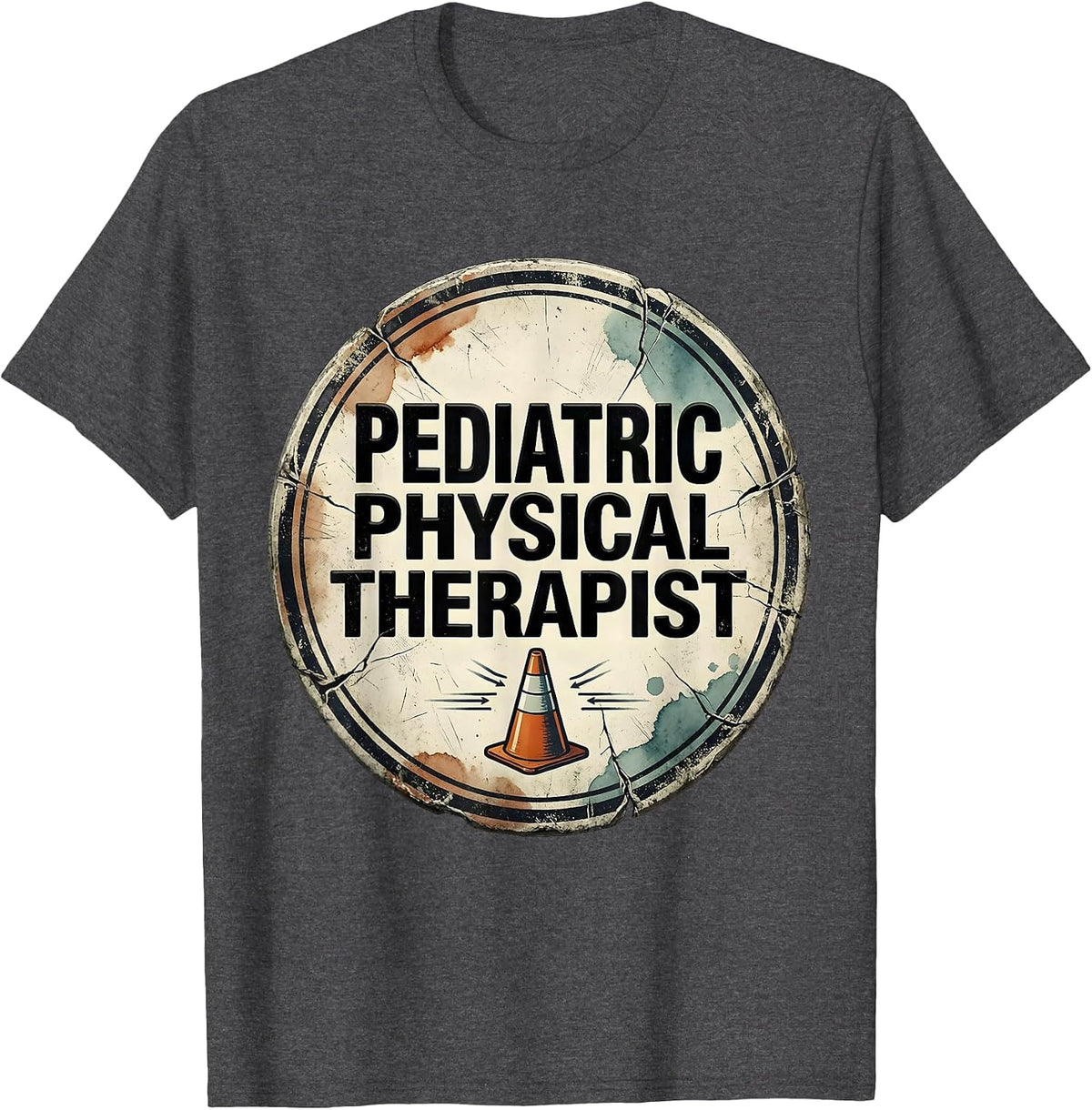 Pediatric Physical Therapist Distressed Therapy Cone OT PT T-Shirt - Dark Heather Grey