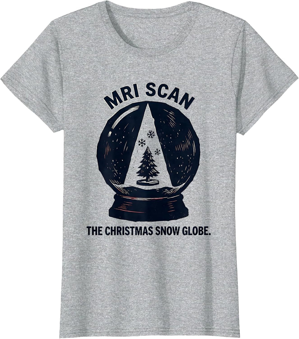 MRI Scan The Christmas Snow Globe Linocut Radiology Tech T-Shirt - Heather Grey