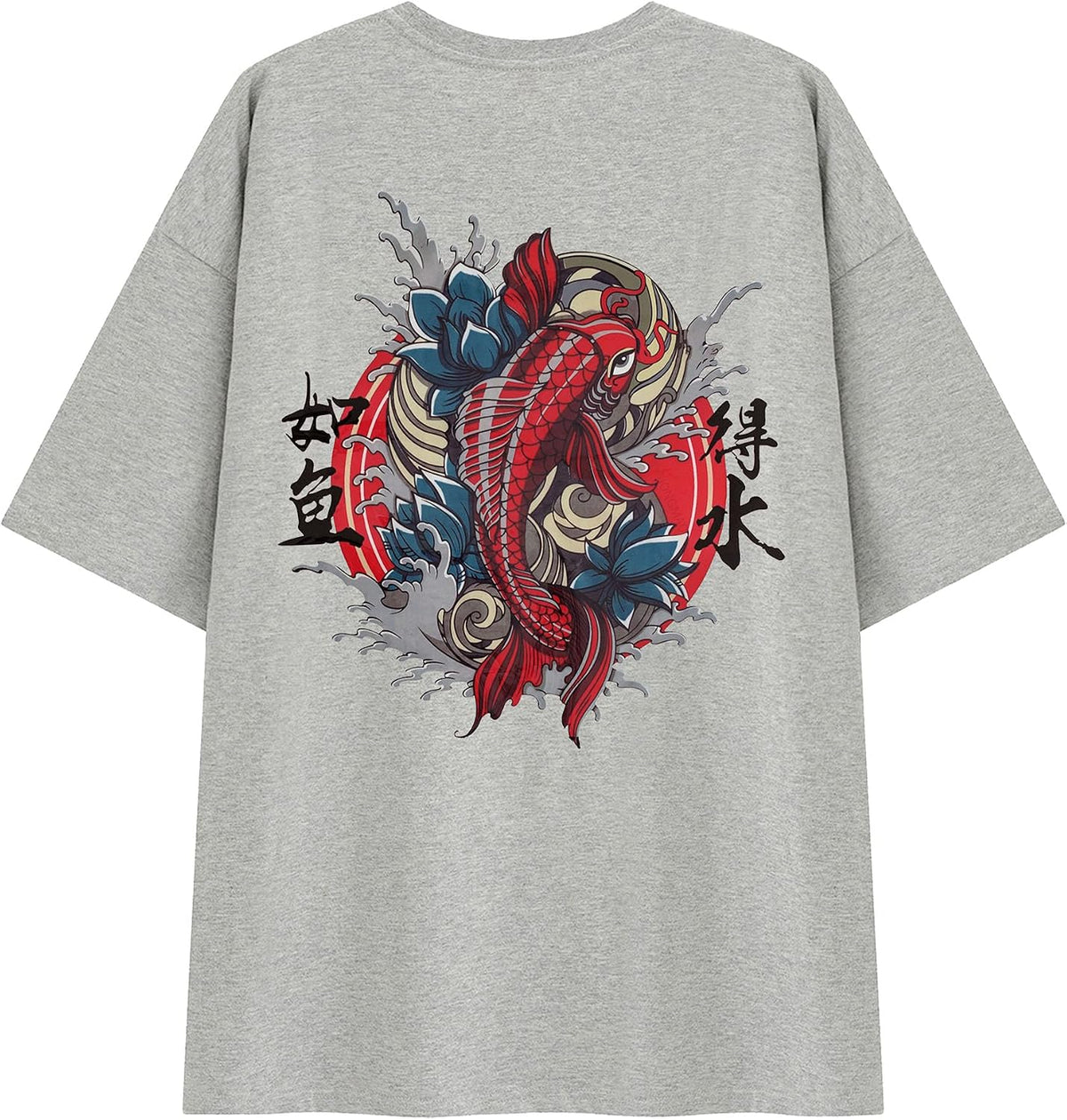 XYXIONGMAO Casual Loose Couple T-Shirt Cotton Japanese Carp Pattern Big and Tall Graphic Streetwear Hip Hop Shirts for Men -