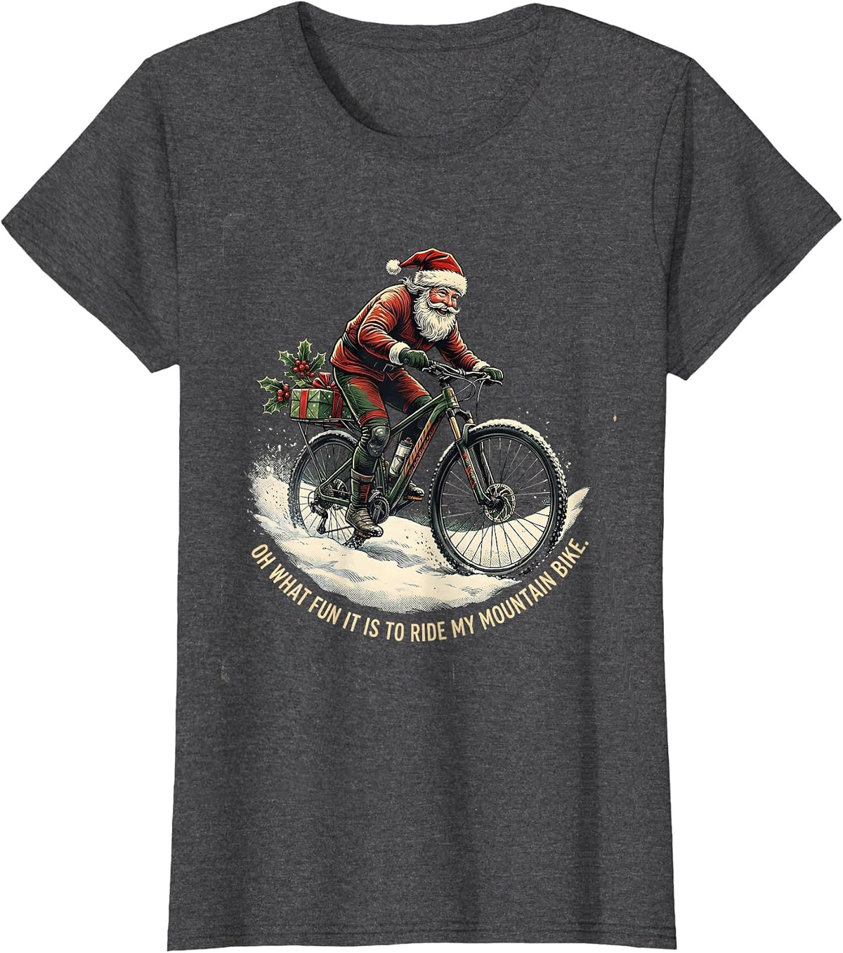 Women's Oh What Fun It Is To Ride My Mountain Bike Vintage T-Shirt - Dark Heather Grey