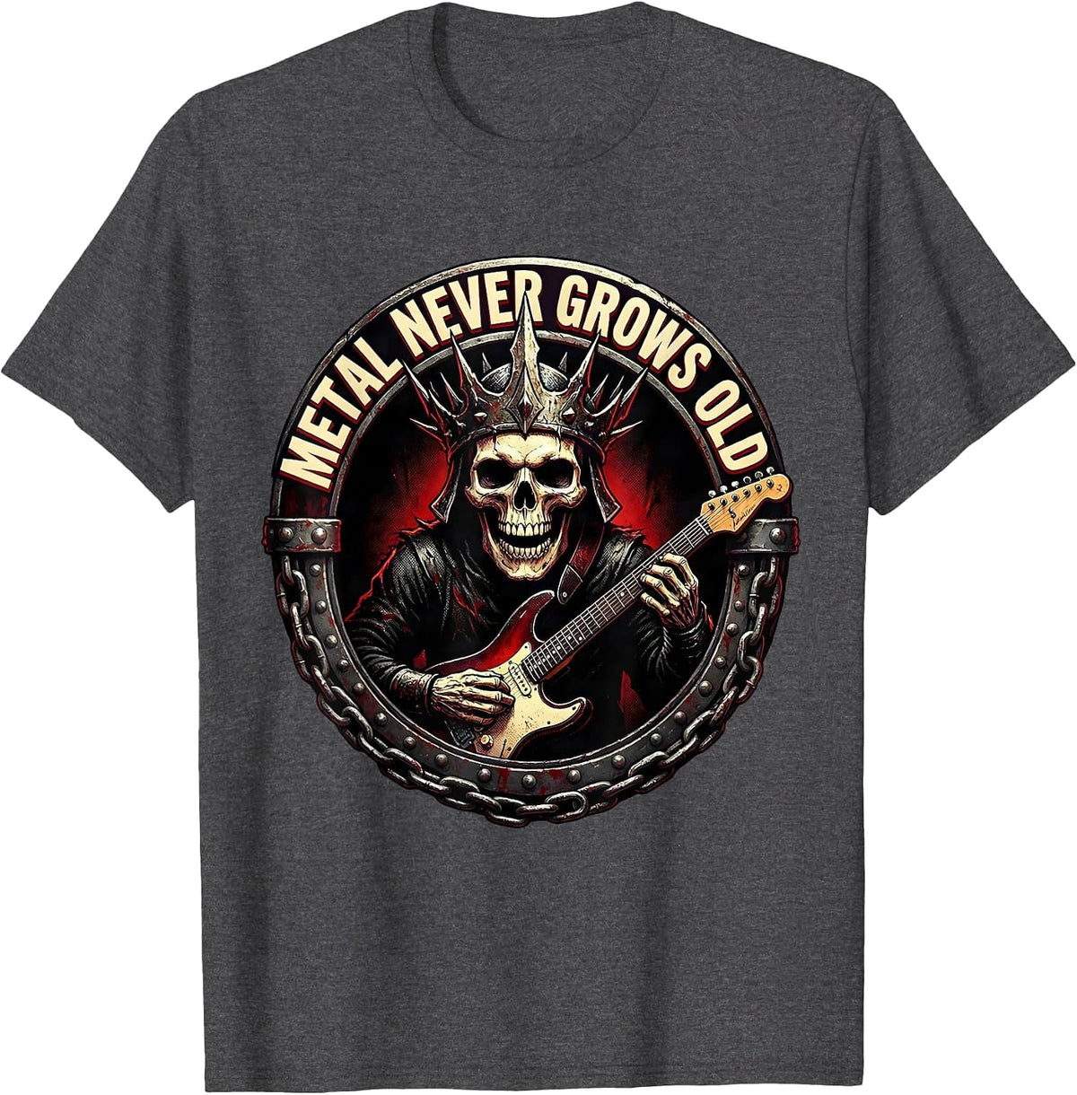 Metal Never Grows Old Rock Music Band Design T-Shirt - Dark Heather Grey